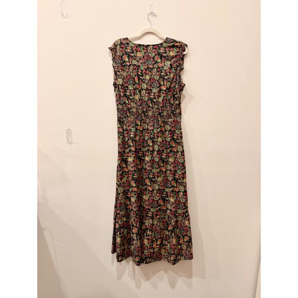 Derek Lam 10 Crosby Floral V-Neck Ruffle Trim Maxi Dress Black Multi Women's 10 - Picture 2 of 4